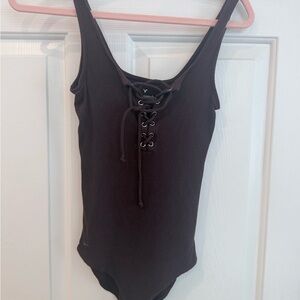 American Eagle Outfitters maroon Ribbed Lace-Up One-Piece